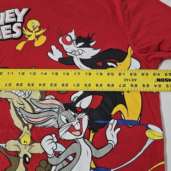 Y2K Vintage Looney Tunes AOP Red Graphic T-shirt Tweety Bugs Bunny Sylvester Taz - Picture 5 of 5
